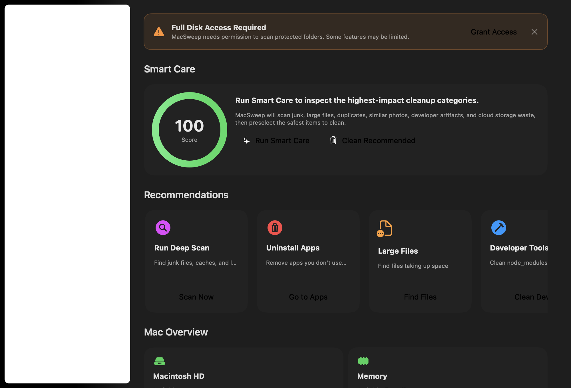 MacSweep Smart Care screen